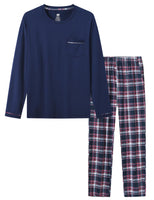 1 x RAW Customer Returns MoFiz Men s Long Pajamas Winter Soft Warm Sleepwear Long Sleeve Pajama Top and Plaid Pajama Pants with Pockets Navy Blue EU XL - RRP €34.99