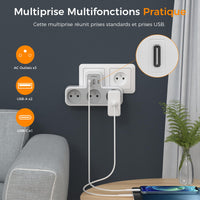 1 x RAW Customer Returns TESSAN multiple socket, wall socket, 3 sockets and 1 USB with 2 USB C, socket USB C, electrical, 6 in 1, power strip USB, for home, office, compatible with phone, portable - RRP €24.98