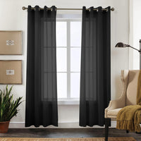 1 x RAW Customer Returns CUCRAF Solid Sheer Linen Look Voile Curtain Window Curtain Sets, Polyester Eyelet Curtain, Modern Window Treatments, Black, H245x W140cm Set of 2 - RRP €25.2