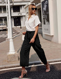 1 x RAW Customer Returns Beyove women s wide trousers 7 8 summer trousers high waist elegant business trousers flared trousers striped suit trousers with pocket black L - RRP €35.99