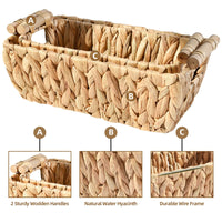 1 x RAW Customer Returns OUTBROS Storage Basket Shelf Basket Made of Water Hyacinth, Woven Baskets for Organization with Wooden Handle, Set of 2 Decorative Organization Box for Countertop, Toilet Paper Basket for Toilet - RRP €30.24