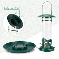 1 x RAW Customer Returns WILDLIFE FRIEND Column Shaped Bird Feeder, Grain Feeder with XL Plate, Green, Hanging Feeder with Perching Place, Provides Food for Wild Birds All Year Round - RRP €18.99