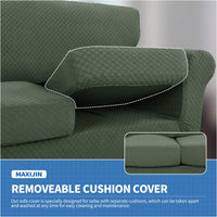 1 x RAW Customer Returns MAXIJIN Stretch Sofa Cover Thick Couch Cover with Separate 3 Pillowcases Jacquard Check Slipcover Sofa Living Room with Elastic Bands and Foam Rods 4 Seater, Army Green  - RRP €42.99