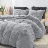 1 x RAW Customer Returns Sacebeleu Winter Bed Linen 135 x 200 cm 4-Piece Gray Light Gray Plush Long Hair Fluffy Flannel Beaver Duvet Cover Warm 2 Duvet Covers and 2 Pillowcases 80 x 80 cm with Zip - RRP €80.66