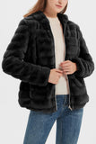 1 x RAW Customer Returns Geschallino Women s Faux Fur Coat Hooded Outerwear Fleece Jacket with Sherpa Lining 1801 Black S - RRP €55.99