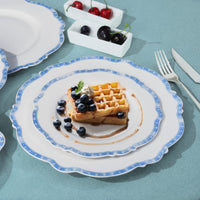 1 x Brand New fanquare 4 Piece Plate Set Dinner Plate Porcelain, Dinner Plate with Blue Star Rim, 27.5 cm Round Plate Large Household Catering Tableware - RRP €51.76