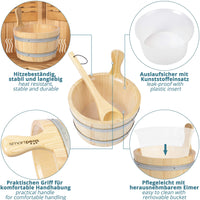 1 x RAW Customer Returns Sauna bucket made of pine wood 4L - Accessory set for infusion - Sauna accessories consist of bucket with ladle for sauna infusion Plus sauna clock - RRP €43.99