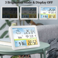 1 x RAW Customer Returns Kalawen Radio Weather Station with Outdoor Sensor, Digital Color Display, DCF Radio Clock for Indoor and Outdoor Use, Thermometer, Hygrometer, Weather Forecast, Barometer and Moon Phase White  - RRP €49.99