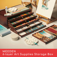 1 x RAW Customer Returns MEEDEN Drawer Box Wooden, Storage Box for Artists 6 Drawers Pencils Storage Beech Wood Portable Artist Supplies Organized Wooden Box with Drawer - RRP €78.61