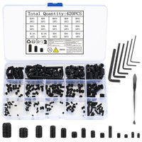 1 x RAW Customer Returns 420 pieces grub screws assortment, metric screw-in sleeves fastening screws carbon steel, M2.5 M3 M4 M5 M6 M8 hexagon socket screws thread for door handles, 5 pieces Allen key - RRP €10.58