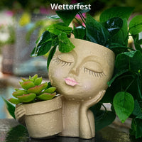 1 x RAW Customer Returns Winter Shore Flower Pot Head - 2-in-1 Mud-colored Flower Pot Face Head for Plants Succulents - Flower Pot Decoration for Indoor Outdoor - Made of Resin with Drainage Hole Stopper - Non-Slip Pads - RRP €13.99