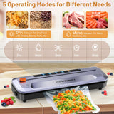 1 x RAW Customer Returns Housiwill Vacuum Sealer, 5-in-1 Vacuum Sealer with Built-in Cutter, Food Sealer for Dry Moist Food Preservation Mode, with 15 Vacuum Bags and 1 Hose Vacuum Sealer - RRP €38.81