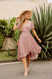 1 x RAW Customer Returns Women s V-Neck Dress Cape Sleeve A-Line Chiffon Dresses Flowy Wedding Cocktail Dress Light Pink 38 - RRP €46.99