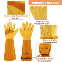 1 x RAW Customer Returns SLARMOR Leather Gardening Gloves for Men and Women - Thorn-proof for Pruning Roses, with Forearm Protection, Long Cowhide Work Gloves for Gardening and Household Tasks, Size S Yellow - RRP €19.82