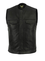 1 x RAW Customer Returns Leatherick Men s SOA Anarchy Collarless Real Genuine Leather Biker Vest Black - 58 - RRP €91.99