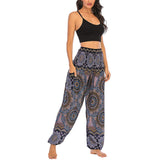 1 x RAW Customer Returns Nuofengkudu Women s Thai Hippie Pants High Waist with Pocket Boho Prints Baggy Comfortable Harem Pants Indian Yoga Pants Summer Beach X-Dark Blue Flower  - RRP €23.99