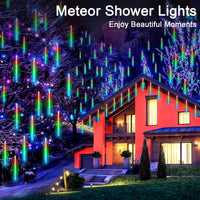 1 x RAW Customer Returns LED Solar Falling Christmas Lights, 240 LEDs Meteor Shower Rain Lighting Snowfall Lights, 10 Tubes 30cm Waterproof Christmas Lights for Xmas Tree Wedding Decoration Colorful  - RRP €23.33