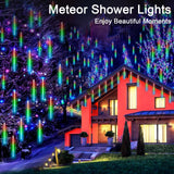 1 x RAW Customer Returns LED Solar Falling Christmas Lights, 240 LEDs Meteor Shower Rain Lighting Snowfall Lights, 10 Tubes 30cm Waterproof Christmas Lights for Xmas Tree Wedding Decoration Colorful  - RRP €23.33