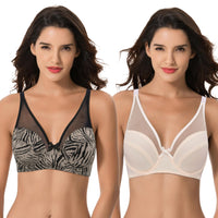 1 x RAW Customer Returns Curve Muse Women s Plus Size Minimizer Bra Without Padding Underwire Full Coverage-2 Pack-Grey Black,Cream-110C - RRP €36.99