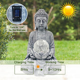 1 x RAW Customer Returns Yeomoo Meditation Buddha Figure Garden Decoration for Outdoors - Zen Buddha Decoration Large with Solar Lamp Glass Ball Figures Gifts for Mom Women Japanese Decoration for Balcony, Garden, Terrace Room Gray 26.5CM - RRP €42.18