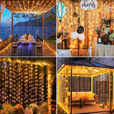 1 x RAW Customer Returns yowin Solar Light Curtain Outdoor 3 3m 300 LED Fairy Lights Curtain with Remote Control, 8 Modes Pavilion Lighting Waterproof Fairy Lights Hanging for Pavilion Balcony Boho Wedding Decoration - Warm White - RRP €24.99