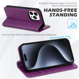 1 x RAW Customer Returns SHIELDON Case for iPhone 15 Pro, Cell Phone Case Genuine Leather Compact TPU Card Slot Magnet Stand RFID Blocker Shockproof Protective Case Leather Case Compatible with iPhone 15 Pro 5G 6.1 - Purple - RRP €30.99