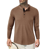 1 x RAW Customer Returns Men s Long Sleeve Shirts, Henley Shirt Cotton, Men s Basic Long-Sleeved Shirts, Casual T-Shirt with Buttons Solid Color, Waffle Knit Causal Shirt Brown L - RRP €22.18