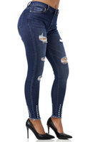 1 x RAW Customer Returns Elara Damen Jeans High Waist Destroyed Chunkyrayan MEL0275-3 DK.Blue-48 4XL  - RRP €27.18