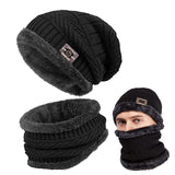 1 x RAW Customer Returns Winter 2 Piece Set Beanie Hat Scarf Men Warm Knit Hat Winter Ski Neck Warmer Fleece Lining Knitted Thick Set Unisex - RRP €9.99