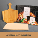 1 x RAW Customer Returns GOURMEO pizza stone set with bamboo shovel - 38x30cm square - Cordierite pizza stone for oven, gas grill and grill - even heat distribution and easy cleaning - RRP €34.99