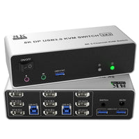 1 x RAW Customer Returns 8K 60Hz Displayport USB 3.0 KVM Switch 3 Monitors 2 Computers, DP 1.4 KVM Switch Triple Monitor with Audio Microphone Output and 3 USB3.0 Ports, Triple Monitor Switch - RRP €131.09