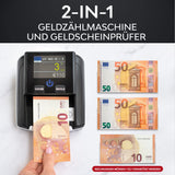 1 x RAW Customer Returns Banknote validator money counting machine banknotes 2in1 - insert individually - banknote validator counterfeit money detection with UV MG IR for false euro, pound, dollar notes - mobile scanner test light compact - RRP €83.59