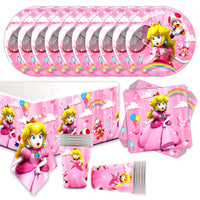 1 x RAW Customer Returns 41 Birthday Party Supplies Set, Super Princess Peach Party Tableware, Children s Birthday Girl Party Tableware, Plates, Cups, Napkins, Tablecloth for Children s Birthday, Enough for 10 Guests - RRP €17.08