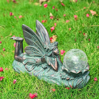 3 x Brand New TERESA S COLLECTIONS Fairy Garden Ornament with Solar Lights, Large Outdoor Bronze Angel Statue, Waterproof Crackled Glass for Patio and Lawn Decor, 12  - RRP €115.62