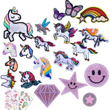 1 x RAW Customer Returns 20 pieces mixed iron-on patches iron-on patches, unicorn iron-on patches, unicorn applique for sewing on set for adults, girls, children s knees, boys, jeans with smiley, stars, butterflies - RRP €9.06