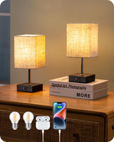 1 x RAW Customer Returns EDISHINE LED bedside lamp touch dimmable set of 2, modern table lamp, small lamp, with charging function, 2 USB ports, for bedroom, living room, windowsill, gift, beige - RRP €45.98