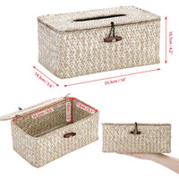 1 x RAW Customer Returns SUMNACON Rectangular Seagrass Cosmetic Tissue Box Household Decorative Woven Paper Holder Caramel Rattan Tissue Box Home Decoration Living Room Office Restaurant Handicrafts White - RRP €17.14