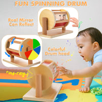 1 x RAW Customer Returns JUSTWOOD Montessori Wooden Spinning Drum Stacking Toy for Infant 6-12 Months Rainbow Stacker Spinning Drum Learning Toy for Toddlers Gift for Baby Boys Girls Ages 1 Year and Up - RRP €27.22