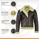 1 x RAW Customer Returns Leatherick Brown Leather Jacket with Thick Shearling Shearling Flying Jacket XL  - RRP €149.0