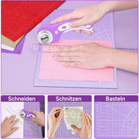 1 x RAW Customer Returns Miuzei A3 A2 cutting mat rotary cutter with protective mechanism, children s craft mat, washable self-healing craft mat, fabric cutter set for school and families, cut-resistant, lavender - RRP €22.61