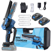 1 x RAW Customer Returns iDOO 6 inch cordless chainsaw, mini electric chainsaw with 4000 mAh battery, 3 chains, electric chainsaw, cordless chainsaw with 2 2000 mAh batteries, hand chainsaw for garden trees, wood cutting pruning shears - RRP €60.49