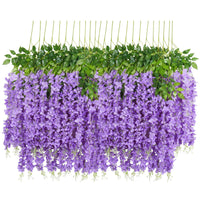 1 x RAW Customer Returns U Artlines 24 Piece Lot 110cm Artificial Silk Flower Fake Flowers Wisteria Vine Hanging Garland for Home Garden Party Wedding Decor Simulation Flower 24Piece Lot, 110cm, Purple  - RRP €35.09