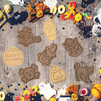 20 x Brand New ZZOUFI Halloween Cookie Cutters, 8pcs 3D Cookie Cutter Set, Plastic Halloween Cookie Cutters for Baking Pumpkin Ghost Skull Woodpecker Witch Tombstone Cat - RRP €177.4