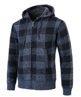 1 x RAW Customer Returns KTWOLEN Men s Cardigans Jacket Hooded Sweater Long Sleeve Sweatshirt Warm Winter Coats Fleece Lined Checkered Cardigan, Blue, L - RRP €32.26