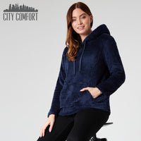 1 x RAW Customer Returns CityComfort Women s Pullover, Hoodie - Super Soft Fluffy Hoodie Pullover, Women s Fleece Pullover - Gifts, Hoodie for Women Navy Blue, XL  - RRP €27.6