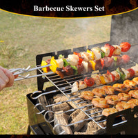 1 x RAW Customer Returns Sunnecko barbecue skewers, shashlik skewers made of stainless steel, barbecue skewers stainless steel long, 8 pieces 43 cm and 4 pieces 36 cm, grill skewer set with basting brush and storage bag for garden camping BBQ - RRP €19.99