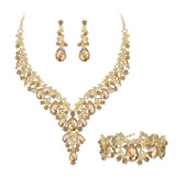 1 x RAW Customer Returns Clearine Women s Wedding Bridal Austrian Crystal Teardrop Flower Cluster Statement Necklace Earrings and Bracelet Jewelry Set for Prom Champagne Gold-Tone - RRP €33.26