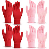 6 x Brand New SATINIOR Magic Winter Gloves Knitted Full Fingers Stretchy Knit Mittens for Sports Men Women Pink and Red  - RRP €136.8