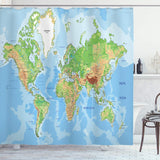 1 x RAW Customer Returns ABAKUHAUS World Map Shower Curtain, Topographic Education, Fabric Bathroom Decor Set with Hooks, for Bathtub, 175cm x 240cm, Aqua Green - RRP €30.36