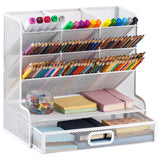 1 x RAW Customer Returns Marbrasse Mesh Desk Organizer Multifunctional Pen Holder Desk Storage Rack for School Home Office Art Supplies Mesh pen holder white with drawer  - RRP €29.23